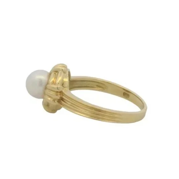 Vintage Tiffany & Co 18kt Yellow Gold Akoya Pearl Solitaire Ring Size 6.25 - Picture 3 of 6